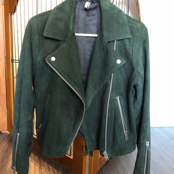 Topshop Jackets & Blazers - Topshop Asymmetrical Moto green suede jacket
